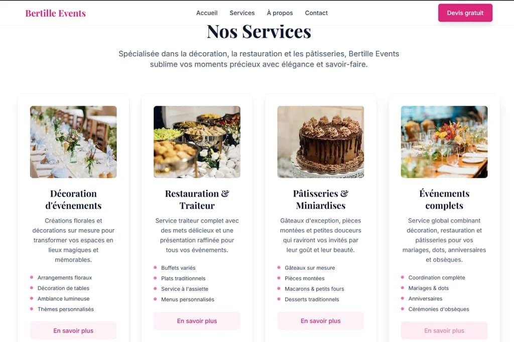 Image du projet Site Web de Bertille Events